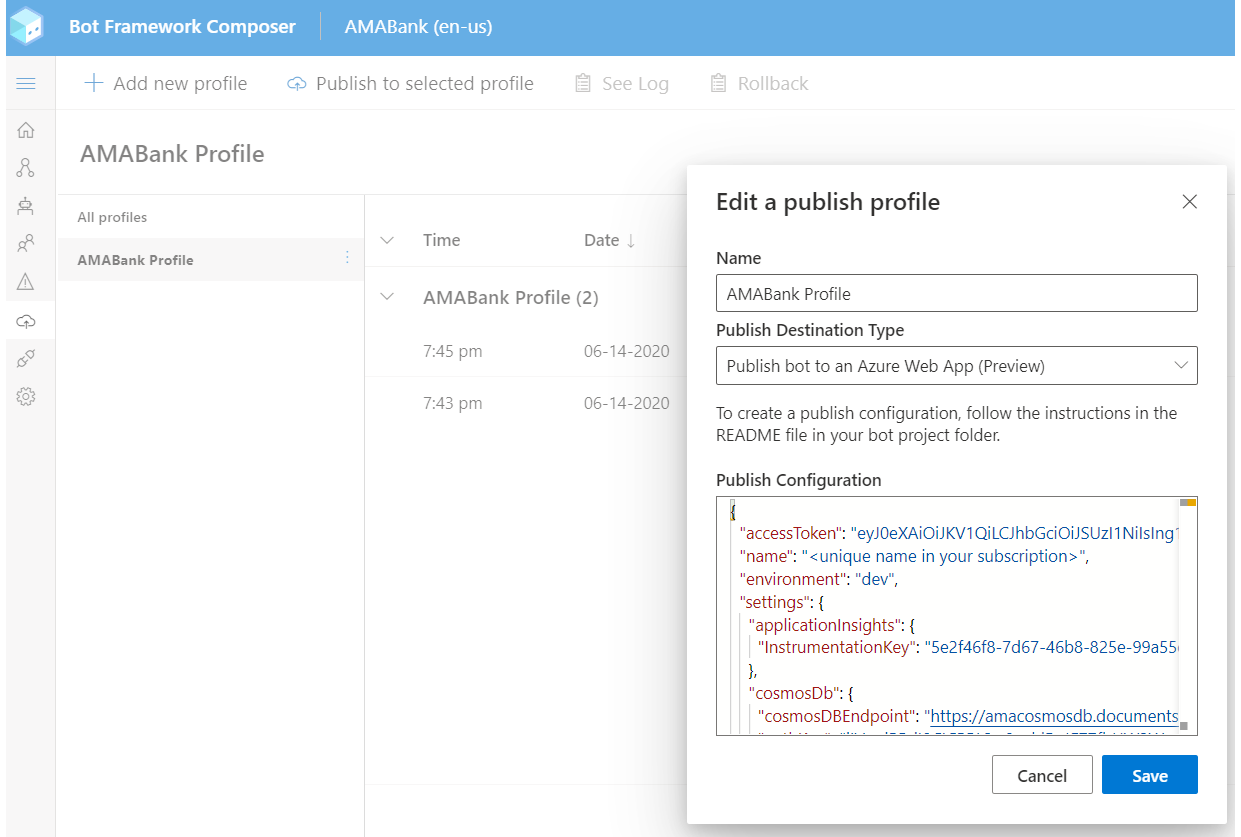 Bot Framework Composer Publish Profile