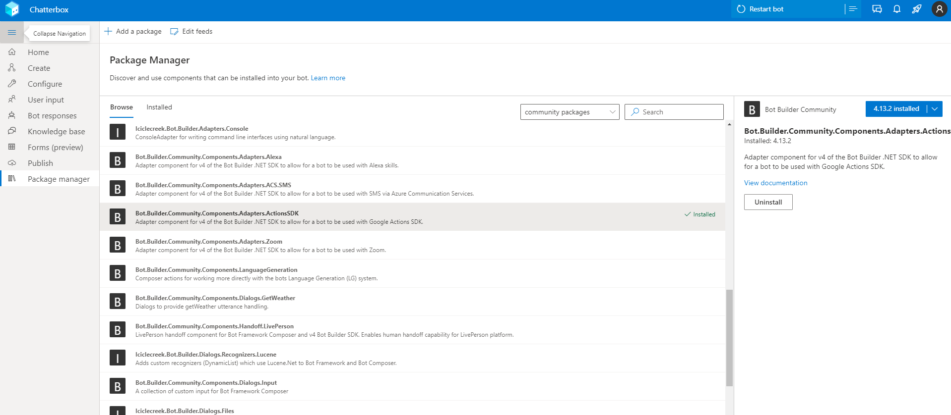 Package Manager for Bot Framework Composer