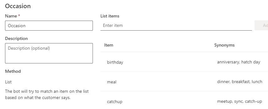 Occasion Entity in Power Virtual Agents