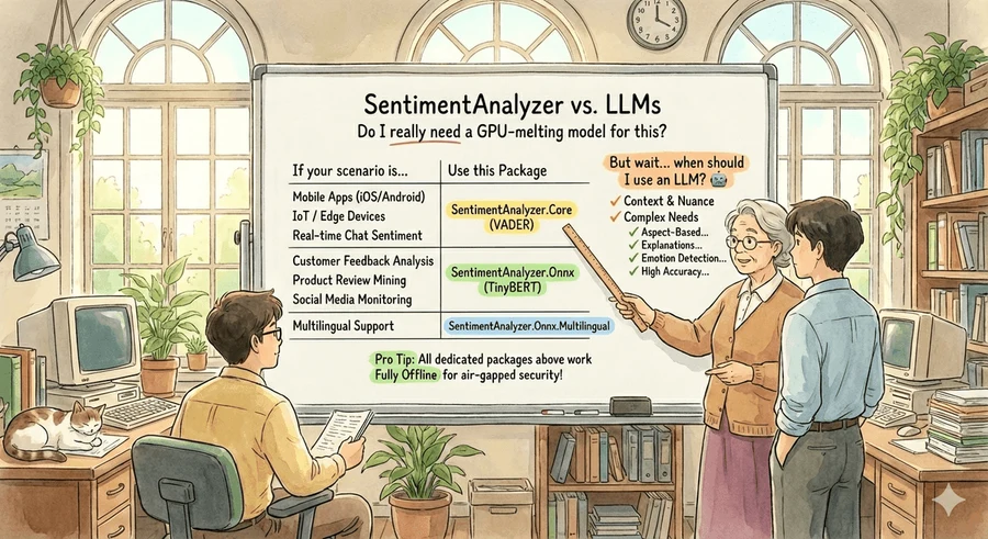 An illustrated classroom exploring specialised sentiment analysis models