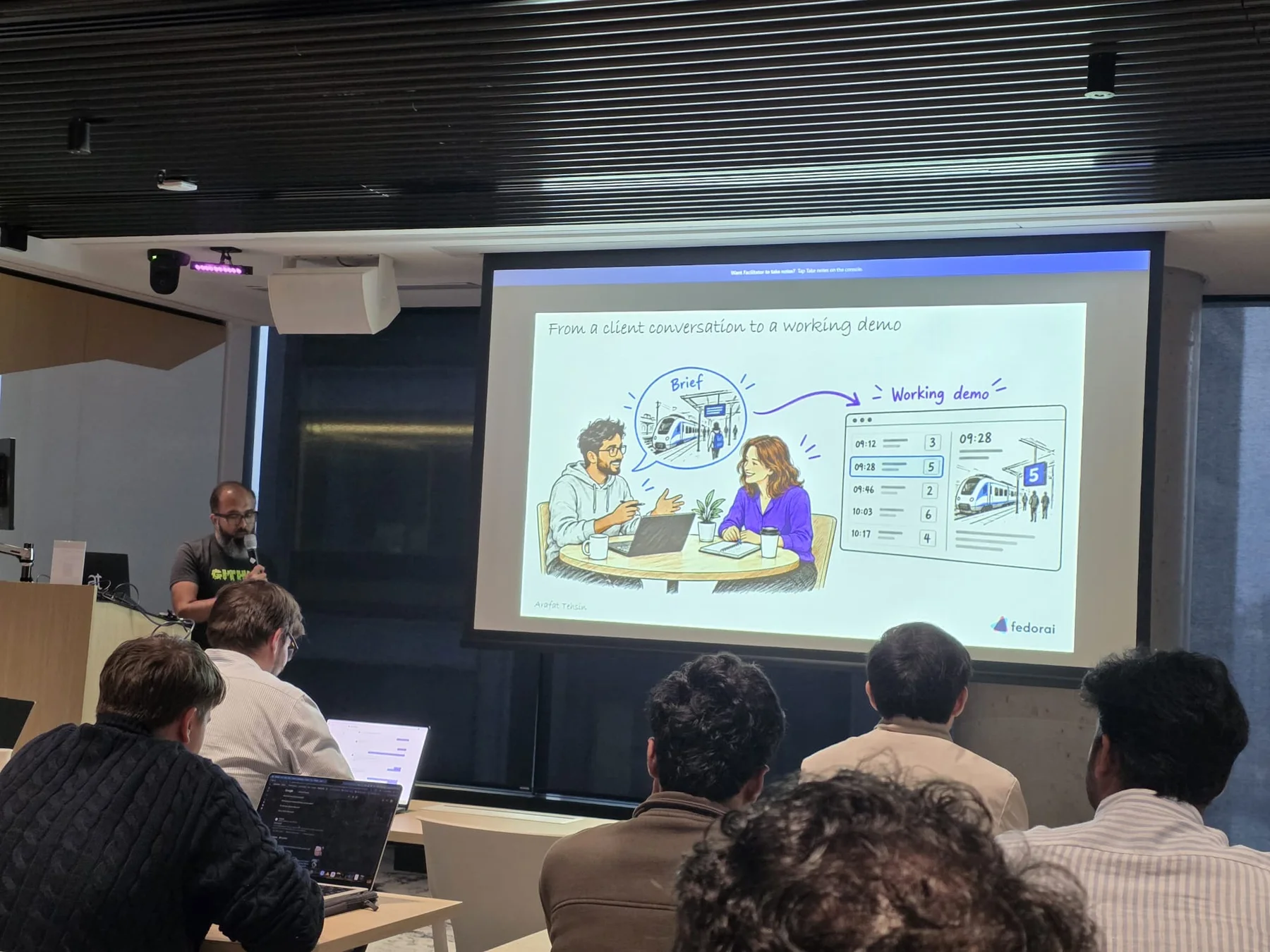 Arafat Tehsin presenting From a Client Conversation to a Working Demo at GitHub Dev Days Sydney